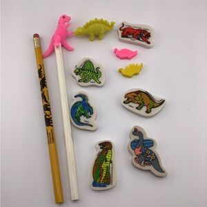 Vintage Dinosaur Stationary School Supplies Lot Pencils, Topper, and Era…